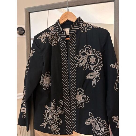 Susan Bristol‎ Silk Open Front Embroidery Jacket Size Medium - Picture 1 of 5